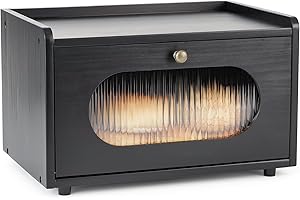 GUUSII HOME Portapane Legno Moderno Contenitore Pane Vintage Grande Porta Pane da Cucina in Cassetta Contenitore per da Tavola Storage Box 36.5x23.5x22cm con Porta in Acrilico(Nero)