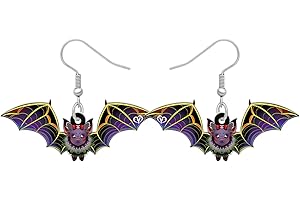 RAIDIN Boucles d'oreilles en acrylique Halloween Chauve-souris colorée Vampire pour Femmes Filles Boucles d'oreilles à pendantes mignon Bijoux Cadeaux pour Festivals Décoration