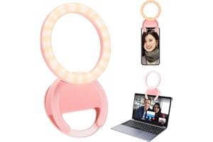 PNGOS Selfie Licht LED Ringlicht Handy 3 Farbmodi und 5 Helligkeitsstufen Handylicht Für Handys, Laptops, Make-up, Videoanrufe, Live-Streaming/YouTube/Tik Tok (Rosa)