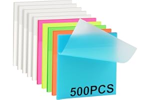 Notas adhesivas transparentes, Gelanty 500 hojas transparentes resistentes al agua, para oficina y estudiantes, 6 juegos de 50 post-its, 75 x 75 mm (500)