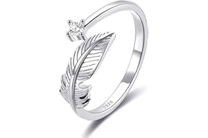 BMMYE 925 Sterling Silver Rings for Women Love Knot Rings Adjustable Open Finger Feather Rings Jewelry Gifts Crossed Rings for Women with Cubic Zirconia