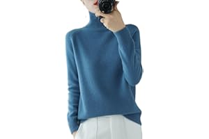 NOZEM Pull en tricot à col roulé uni pour femme - Cachemire - Tricot côtelé - Laine chaude - Ample - Manches longues