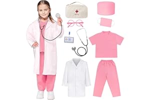 keaiyouhuo Costume de médecin pour enfants Ensemble de blouse de médecin avec stéthoscope Halloween Costume d'infirmière Dress Up