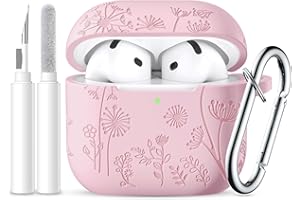 Ouwegaga Etui na słuchawki AirPods 4 z motywem kwiatowym, 2024, amortyzujące, miękkie, silikonowe etui AirPods 4, kompatybilne z Apple AirPods 4. generacji, widoczne LED, z karabińczykiem i zestawem