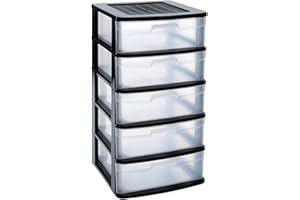 ACAN Tradineur Sena Commode de rangement avec 5 tiroirs opaques, plastique, tour de rangement multi-usages, maison, 81 x 40 x 39 cm, noir