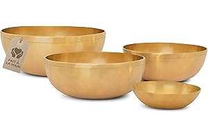 MASSAGE-EXPERT Ensemble professionnel de bols chantants tibétains GRAND [4 x bols], de Mini Ø 13,5 cm - tonalité haute, à Grand Ø 29,0 cm - tonalité basse, pour massage sonore, thérapie sonore, relaxation et yoga