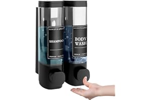 MEKOTRIN Distributeur de Savon Mural, Distributeur Gel Douche, Distributeur Double de Shampoing et Après-shampoing sans Perçage ABS pour Salle de Bain Cuisine Marché Hôtel Restaurant 300ML*2(Noir)
