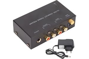 VIKYE Preamplificador de Tocadiscos Phono con Control de Perilla Independiente para Amplificador de Tocadiscos - PP400 Entrada RCA Estéreo Salida RCA 100‑240 V, bajo Nivel de Ruido, (Enchufe de la UE)