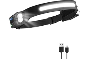 Oderra Torcia Frontale LED Ricaricabile, Lampada Frontale 400 Lumen, 8 Modalità Luce, Sensore di Movimento, Impermeabile IPX4, per Campeggio, Trekking, Emergenza, Lavoro