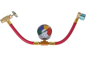 Aupoko R1234YF Kit de tuyau de charge de réfrigérant pour climatisation de voiture avec robinet d'ouverture ACME 1/2" à gauche - Raccord rapide, avec jauge