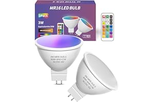 Lamptobe 3W MR16 GU5. 3 Bombilla LED RGB Regulable, Bombillas LED MR16 RGBW de 12V Iluminación Ambiental con Control Remoto, 12 Color + Blanco Cálido + Blanco Frío paquete de 2