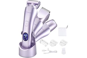 Hatteker Rasoir Electrique Femme Tondeuse Femme Intime Bikini Affichage LED étanche IPX7 3 en 1（violet）