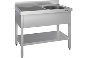 VM Europa - Gastro Spültisch mit Abtropffläche - 100 x 60 cm - Freistehend mit Becken rechts - AISI 430 Edelstahl - Gastronomie Spüle Waschtisch Spülbecken Gastrospüle Gewerbeküche