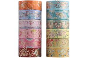 AVECMOI 12 Rollos de Cintas Washi de Lámina Dorada, Flores Decorativa Papel Tapes para Scrapbooks, Diarios, Planificadores, Calendarios, Arte de Medios Mixtos, Teléfono, Regalos de Envoltura, Collage