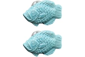 Creatwls 2 STK. Keramik Möbel Knöpfe Möbelknopf Möbelknauf Kabinett Knöpfe, Kleiderschrank Keramik Griffe Kommode Schrankgriff Schaufenster Fisch Türgriff