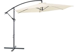 VonHaus Banana Parasol 3M – Cantilever Hanging Parasol Umbrella for Outdoor, Garden, Patio – Sun Shade Canopy with Hand Crank, Tilt & Rotate Function, UV30+ Protection, Air Vent, Steel Frame – Ivory