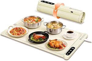 MXMZHXU Warmhalteplatte Elektrisch, Graphen Warmhaltematte, 6 Einstellbare Temperatur Wärmeplatte Essen, 0-6H Zeitschaltuhr Wärmetablett für Versammlungen, Partys, Buffet (weiß)