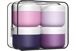 AURDOX Travel Pots 40ml Container for Toiletries, Silicone Cream Jars with Spatula Tool and Clear Bag, TSA Approved Mini Travel Size, Leakproof Essentials for Cosmetics, 4 Pack