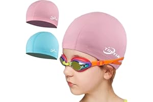 FUNOWN 2 Stück Unisex Badekappe Wasserdicht, Komfort und Elastisch Schwimmkappe für Lange und Kurzes Haare, Ohrenschutz Schwimmkappen für Kinder Mädchen Jungen Damen Herren