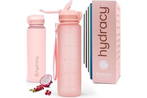 Hydracy Gourde d'Eau 1L sans BPA, Bouteille avec Marqueur de Temps, Paille et Verrouillage Sécurisé - Housse en Néoprène, Étanche, Anti-Fuite, Réutilisable, Légère - Idéal pour Sport, École, Travail