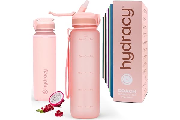 Hydracy Gourde d'Eau 1L sans BPA, Bouteille avec Marqueur de Temps, Paille et Verrouillage Sécurisé - Housse en Néoprène, Étanche, Anti-Fuite, Réutilisable, Légère - Idéal pour Sport, École, Travail