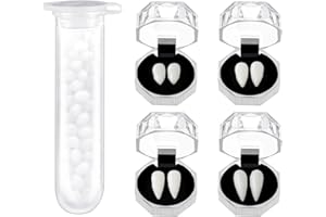 ADELGO 5 Pieces Vampire Cosplay Fangs, Vampir Fangs Kit 4 Größen Vampirzähne with 1 Röhrenförmigen Zahnpartikeln für Halloween Cosplay Party Dress Up Gefälschte Zahnersatz Prop Kleber