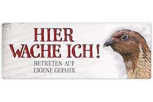 TRENDAFFE Metallschild mit Wachtel Motiv und Spruch: Betreten auf eigene Gefahr - Hier wache ich!