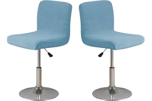 LIFEDX Bar Stool Covers Stretch set of 2/4/6 Pack, Barstool Chair Slipcovers Square Swivel Dining Room with Backs, Chair Seat Cushion Slipcover, for Counter Height Mid Low Back Protector-Blue||2PCS