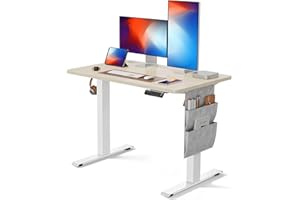 Marsail Standing Desk Adjustable Height, Electric Standing Desk with Starage Bag, Stand up Desk for Home Office Computer Desk Memory Preset with Headphone Hook, Beige,100 x 60 cm