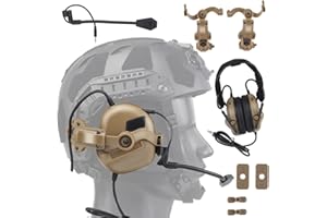 WLXW Auriculares Tácticos para Airsoft (Montados En La Cabeza Y Montados En El Casco), Orejeras Tácticas Aire Libre (Sin Reducción Ruido), con Brazo Adaptador Riel ARC para Casco