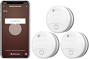 PGST Detector de Humo WiFi con batería de Litio reemplazable,DIN EN14604, Alarma de 85 dB, Detector de Humo Inteligente WiFi-3 Pieza con Notificación por Tuya/Smart Life App Compartida con la Familia