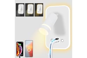 HUIZHOU Leselampe Wandmontage LED Wandleuchte Touch Control 3 Farbtemperaturen Und 12W USB Ladeanschluss 350° Drehbares Bett Leselicht Wohnzimmer und Schlafzimmer (Rechteck weiß)