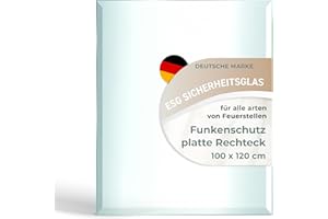 IOMANGIO Spark Protection Plate Glass Rectangle 100 x 120 cm - Glass Plate for Fireplace - Square Fireplace Glass with Sealing Lip - 8 mm ESG Fireplace Glass Plate with Facet Cut - Fireplace Protection Fire