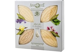 ‎APHRODITE Zestaw 4 mydel z oliwy z oliwek i oslego mleka Aphrodite. Naturalne mydlo z mlekiem osla i wyjatkowymi zapachami dla zadbanej skóry (340 g)