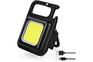 URAQT Small Flashlight, 1000 Lumens Rechargeable LED Keychain Flashlight, COB Mini Torch with 4 Light Modes, Portable Pocket Light with Folding Bracket, Bottle Opener and Magnet Base for Daily Use