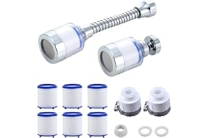 XEERUN Filtre à eau à 360 ° - Filtre de robinet avec 6 éléments filtrants en coton PP - Rotatif et interchangeable - Transparent - Pour cuisine, évier, salle de bain