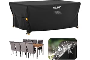 Velway Coperture per Mobili da Giardino Impermeabile: Copertura Tavolo Giardino Esterno con sfiato d'Aria Antivento Telo Copri Tavolo Arredo Rettangolare (Nero 242x162x71cm)