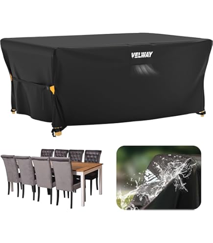 AJALGZ Copertura Mobili Da Giardino Impermeabile Copertura Per Tavolo Da Giardino 420D Oxford Telo Copri Tavoli Da Terrazza Rettangolari Copertura Tavolo Esterno Anti-UV, Antivento-330x210x80cm/LxWxH