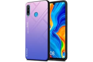Cadorabo Estuche Compatible con Huawei P30 Lite en Rosa - Azul - Funda Protectora Bicolor Fabricada en Silicona TPU y Parte Trasera de Cristal Templado