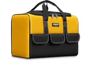 WINHUNT 17 Inch Large Tool Bag, Multifunctional Garden Tools Bag with Multi-Pockets, 43 x 25 x 30 cm, Wide Open Mouth Tool Storage bag for Electricians DIY Enthusiasts and Craftsmen, Yellow