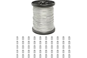 1 rulle i rostfritt stål, 1 mm x 100 m plaststålkabel | 7 x 7 trådar, klarar upp till 220 pund (ca. 100 kg), 50 krimphylsor