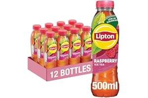 Lipton​ Raspberry​ Bottled Ice Tea 500ml (Pack of 12), low calorie​ soft drink, 100% black tea extract​