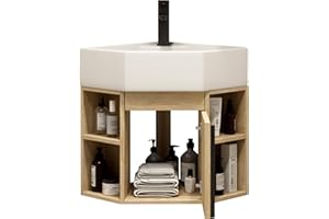 JOSIAHCQ Mobile Bagno con Lavabo da Appoggio Lavandino Bagno con Mobiletto Mobile Bagno Angolare Sospeso Completo con Rubinetto per Piccoli Spazi(45cm/17.71in)