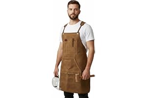 Sneulletoys Welding Tools Apron for Men,Heavy Duty Waxed Canvas Workshop Apron for Carpenters,Woodworking with Multi-Functional Pockets,Adjustable Gardening Cross Back Apron for M-XXL Men & Women