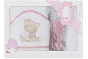Interbaby Cape du Bain 400 GSM Coton Terry + Brosse/Peigne Modèle Love You Blanc/Rose 100 x 100 cm