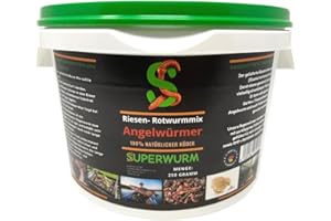‎SUPERWURM Angelwurm-Mix 250g (ca.300 St.) - Der Riesen-Rotwurmmix mit lebenden Angelwürmern I Angelwürmer für ein erfolgreiches Angelerlebnis mit hoch aktiven Lebendköder, Laubwurm, Dendrobena, Rotwurm