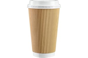 COMFY PACKAGE [50 Sets - 16 oz. - 475 ml] Insulated Ripple Takeaway Paper Hot Coffee Cups With Lids