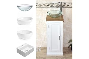 BATHROOMS & MORE STORE Solid Oak Top Bathroom Vanity | White Painted Cloakroom Unit | Sink Tap & Plug (Bowl A)
