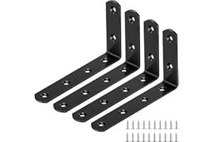 Yeepeo Wsporniki do półek 125 x 75 mm, czarne wsporniki do półek ściennych w kształcie litery L, wsporniki do półek ściennych ze stali węglowej, wytrzymały wspornik kątowy z 24 śrubami, do wsporników