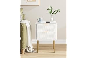 HEYZOEY Bedside Table, Small Bedside Tables with 2 Drawers, Side Table with Drawer, Bedside Furniture, Night Stand, End Table with Gold Frame for Bedroom, Living Room, White